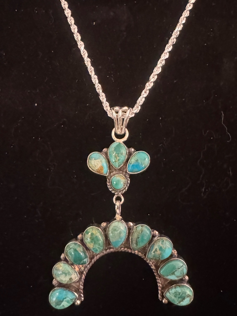 Genuine, Kingman Turquoise Teardrop naja Statement Pendant Necklace sterling - Picture 6 of 8